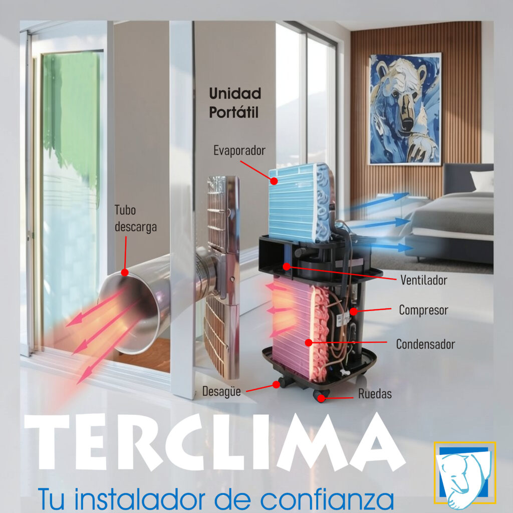 Principales componentes de un aire acondicionado portátil
